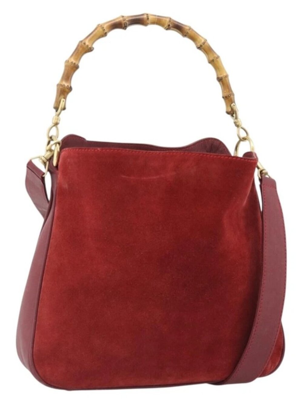 GUCCI Bamboo Hand Bag Suede 2way Red Gold Auth BA13410